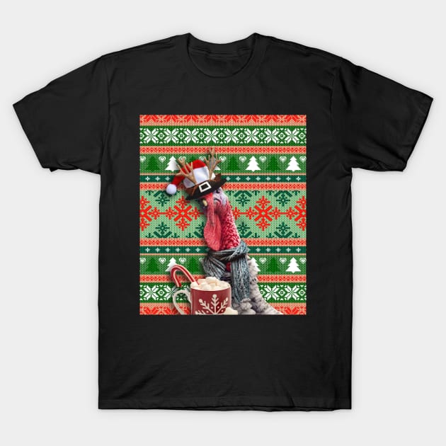 Ugly Christmas Xmas Turkey, Thanksgiving Reindeer Deer T-Shirt by Random Galaxy